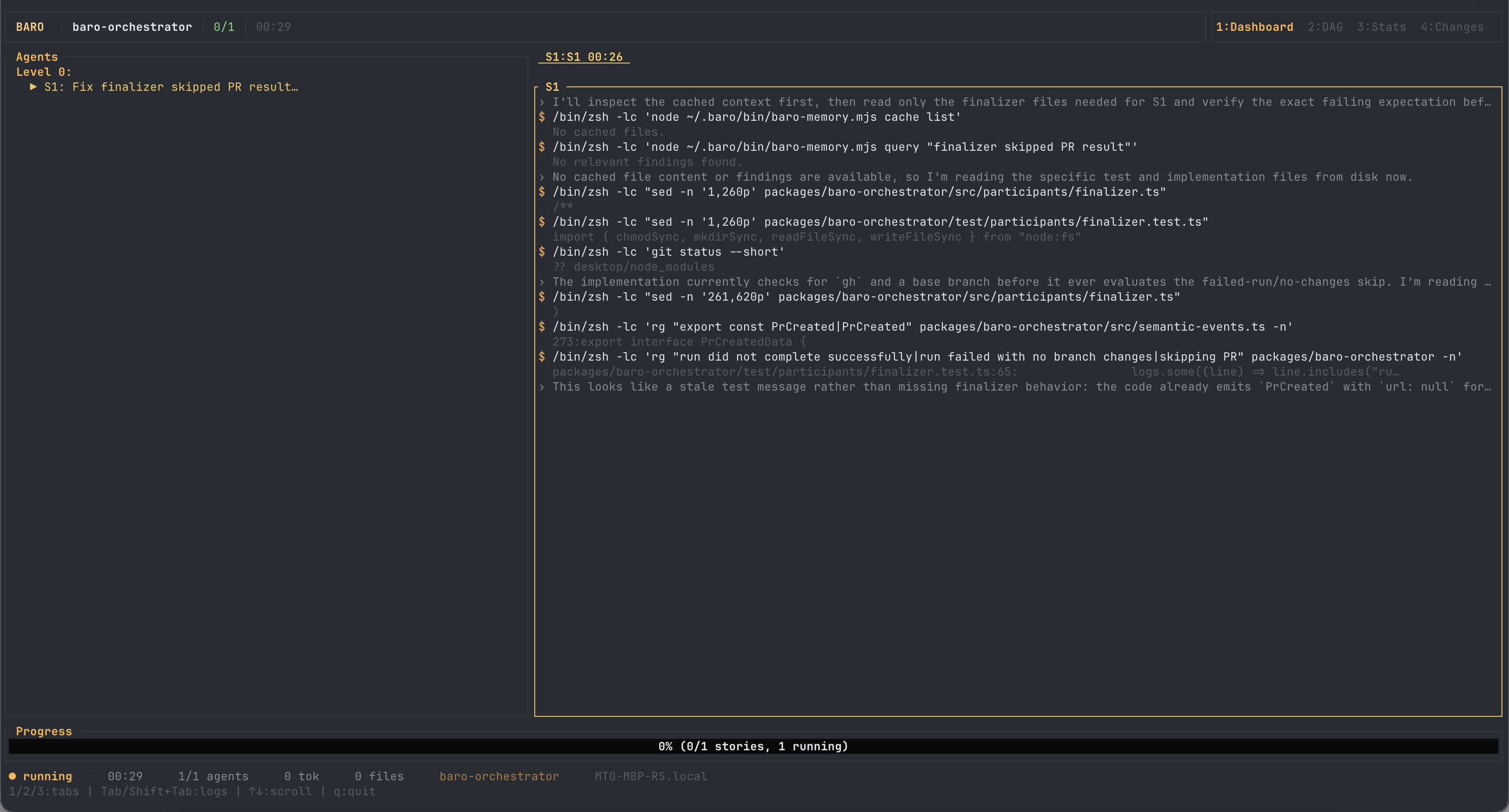 single agent diagnosing that the test message was stale rather than the finalizer being broken