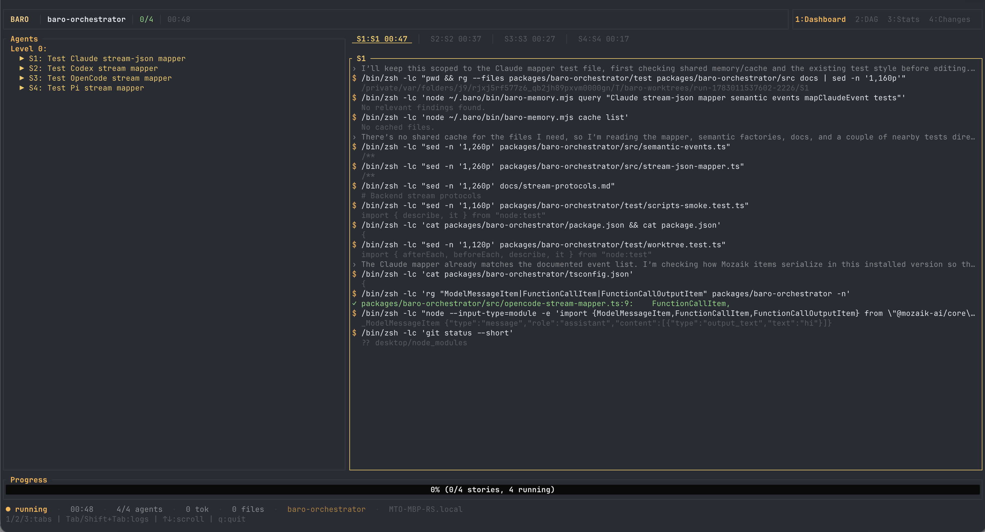 four agents running simultaneously, one per mapper, each in its own worktree